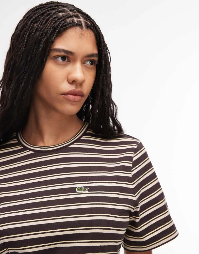 Lacoste Lacoste stripe mini t-shirt dress in brown 3