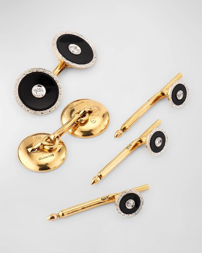 NM Estate Estate Carrington 14K Yellow Gold and Platinum Black Onyx with Diamond Gents Set 4