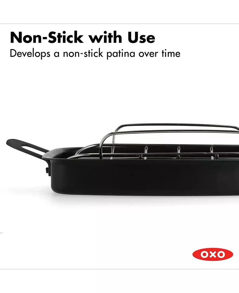 OXO Obsidian Carbon Steel Roaster Pan & Rack 4