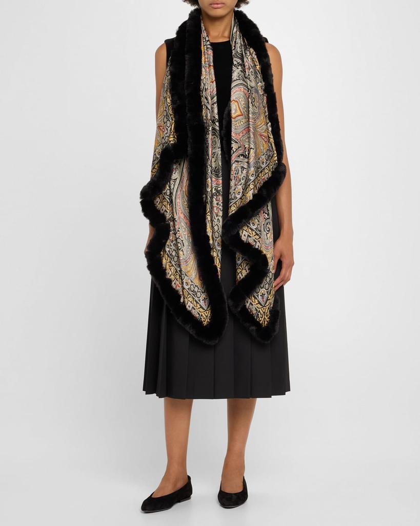 La Fiorentina Paisley-Print Wrap with Faux Fur Trim