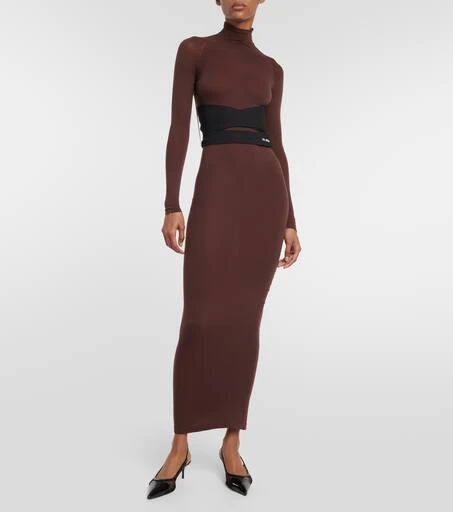 Alaïa Belted jersey turtleneck maxi dress 2