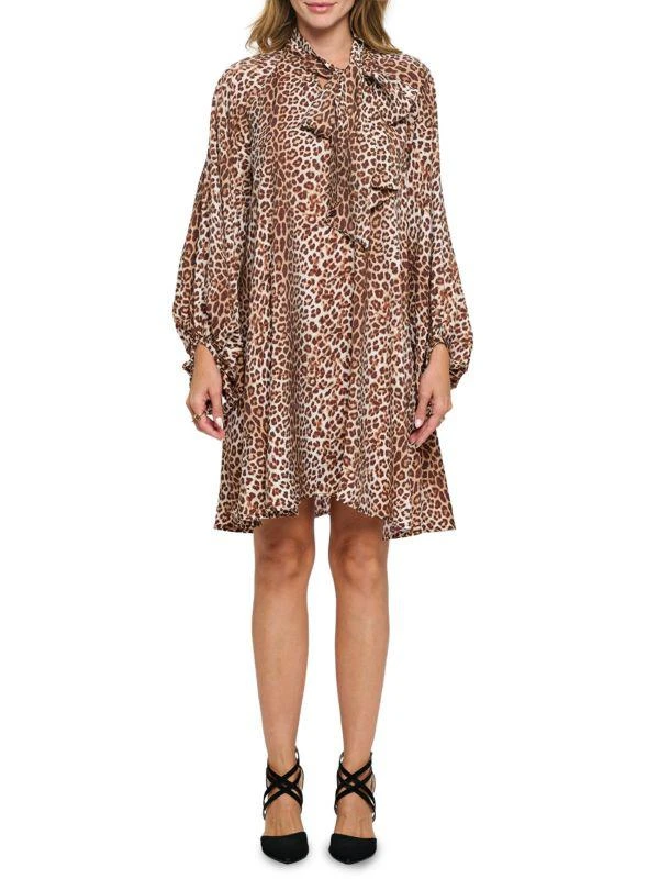 Renee C. Leopard Print Puff Sleeve Dress 1