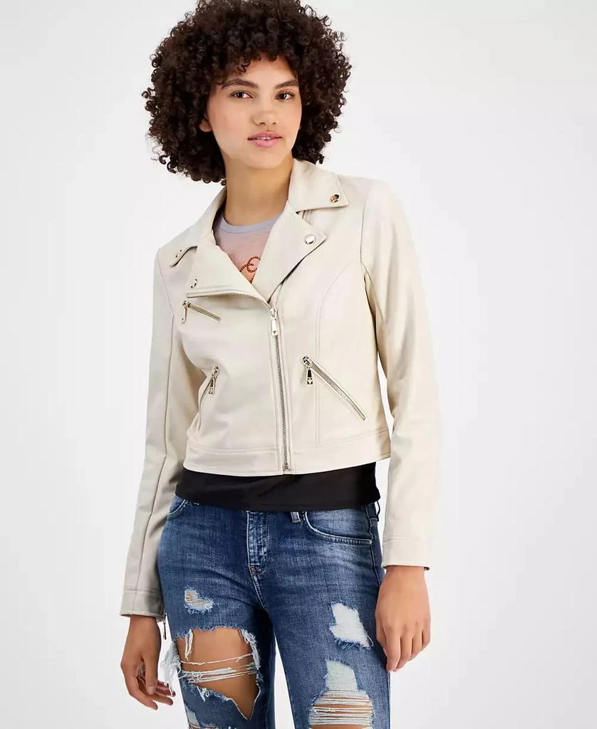 GUESS Women's Venom Faux-Leather Cropped Moto Jacket 4