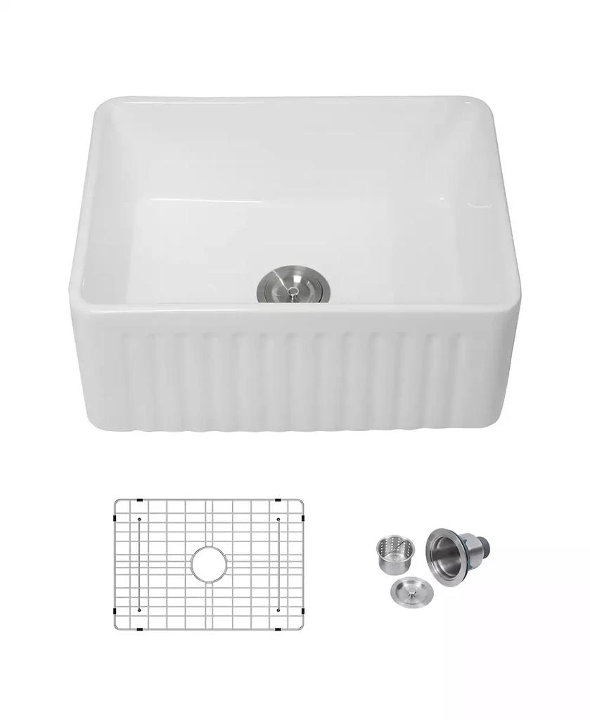 Flynama huluwat 24x18x10inch White Farmhouse Sink Ceramic Single Bowl Reversible Apron Front Laundry