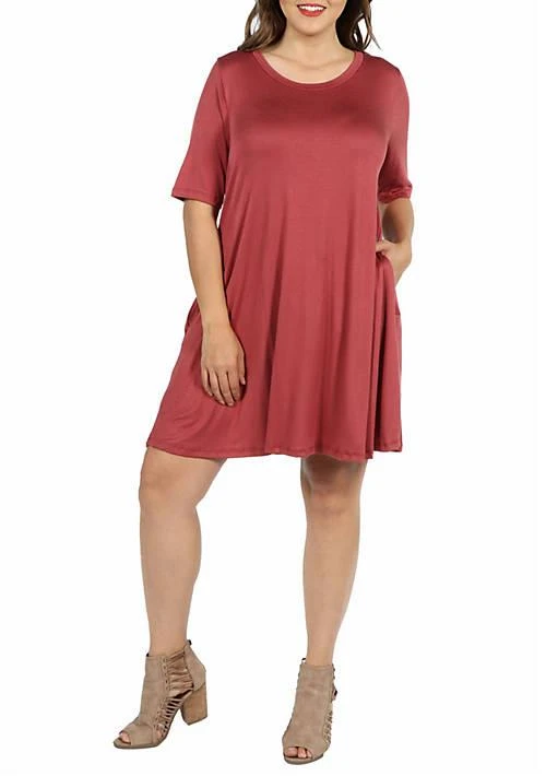 24seven Comfort Apparel Comfort Apparel Plus Size Knee Length Pocket T Shirt Dress 1
