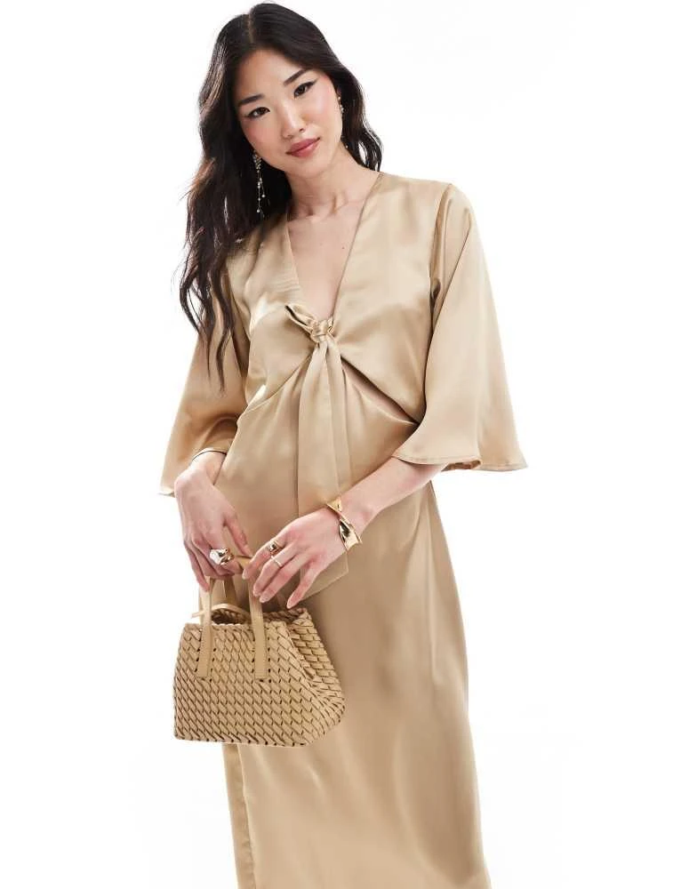 Shop Pretty Lavish tie front satin midaxi dress in Irish cream on Sale at  BeyondStyle  Get 75% Off Pretty Lavish tie front satin midaxi dress in Irish  cream with Limited-Time Flash
