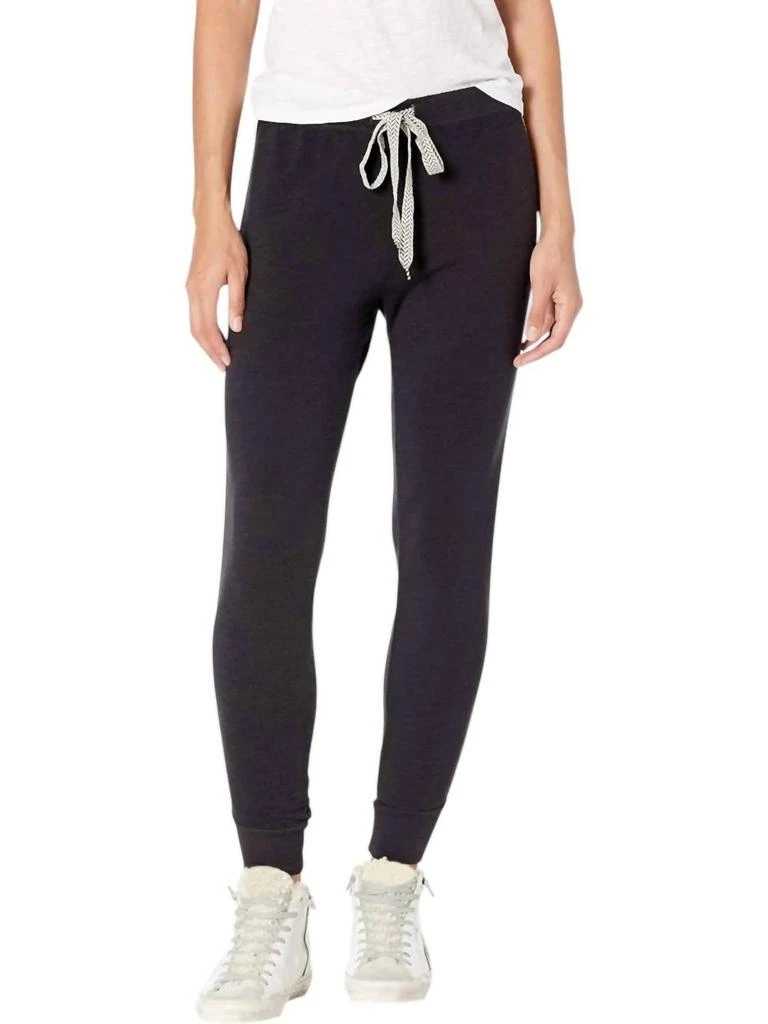 Monrow Skinny Sweatpants With Chevron Trim In Faded Black