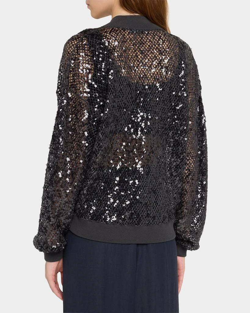 Brunello Cucinelli Paillette Net Knit Zip Bomber Cardigan 3