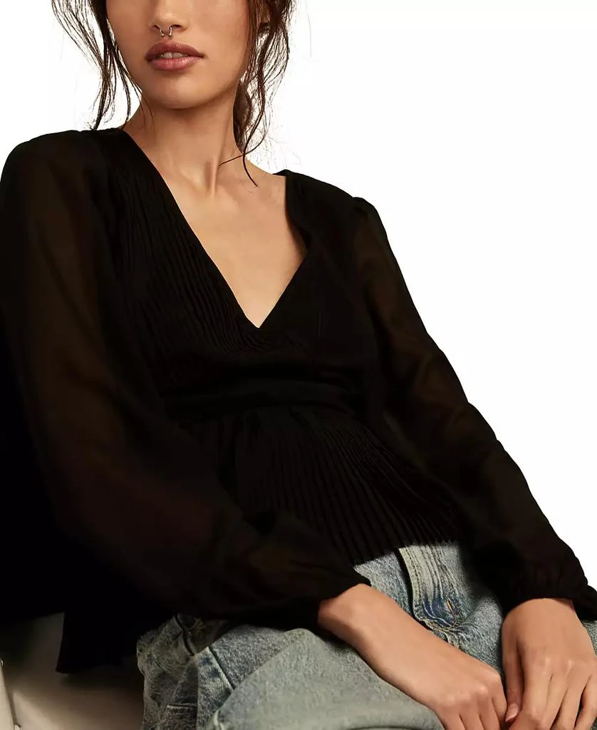 Lucky Brand Women's Long-Sleeve Pleated V-Neck Top 3
