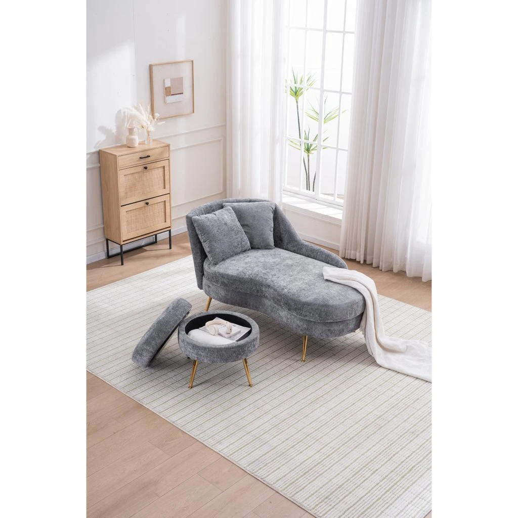Streamdale Furniture Streamdale 58" Indoor Chenille Chair with Left Armrest 
Lumbar Pillow, Footstool Included. 5