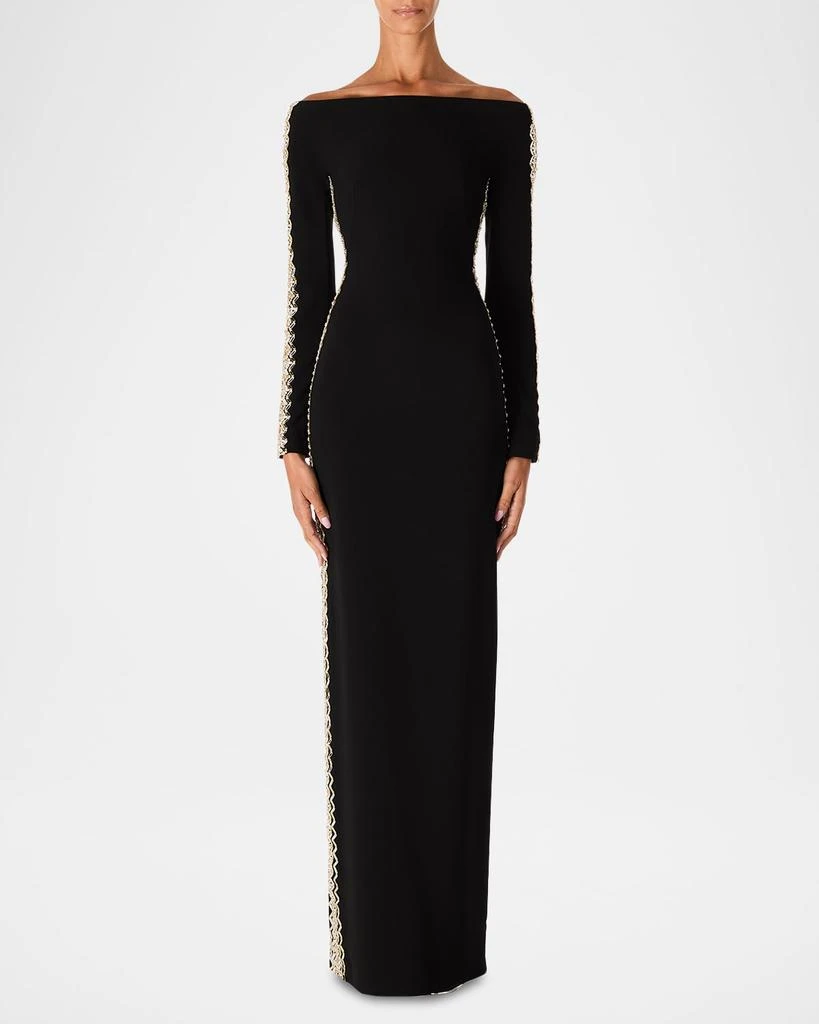 Jenny Packham Charisma Crystal Off-The-Shoulder Long-Sleeve Gown 1