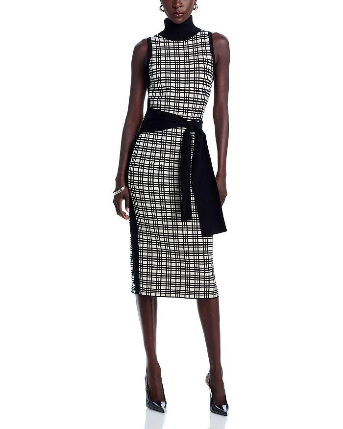 TOCCIN Peggy Sleeveless Turtleneck Tie Front Windowpane Dress 1