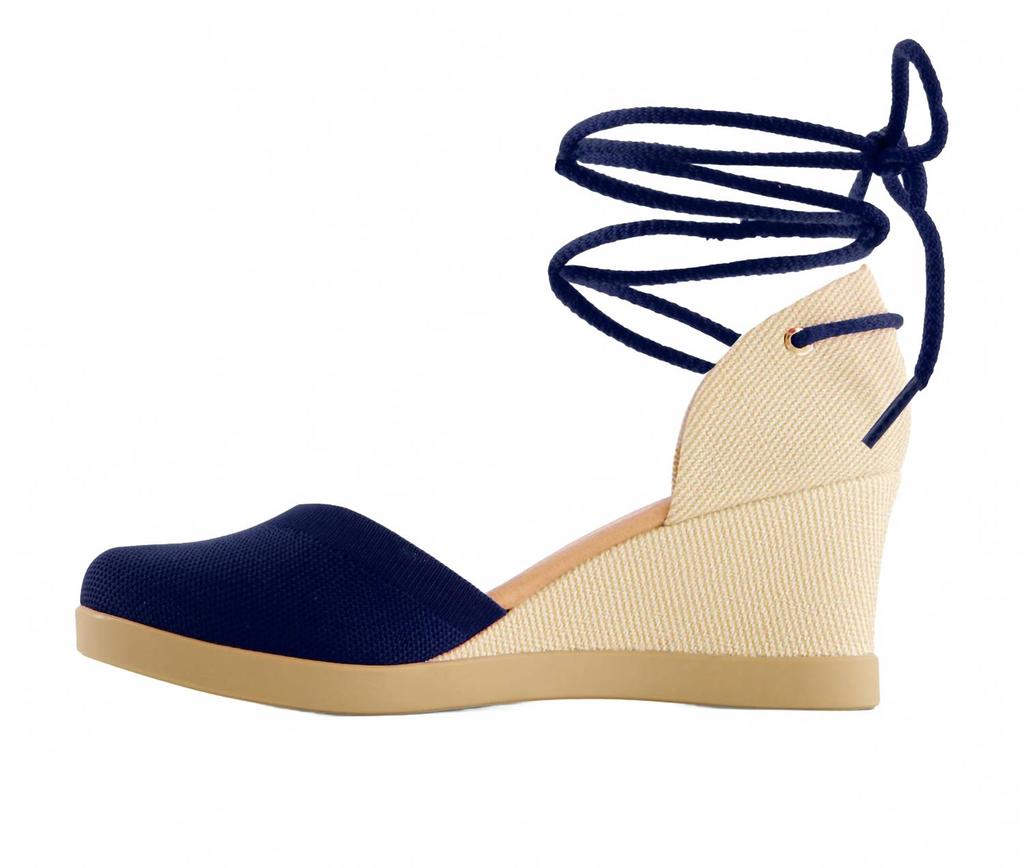 Andrea Women's Wedge Ankle And Calf Strap Espadrilles In Navy