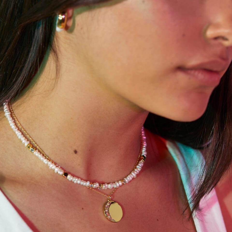 ESTELLA BARTLETT Estella Bartlett Moonz Glass Pearl Gold-Tone Double Chain Necklace