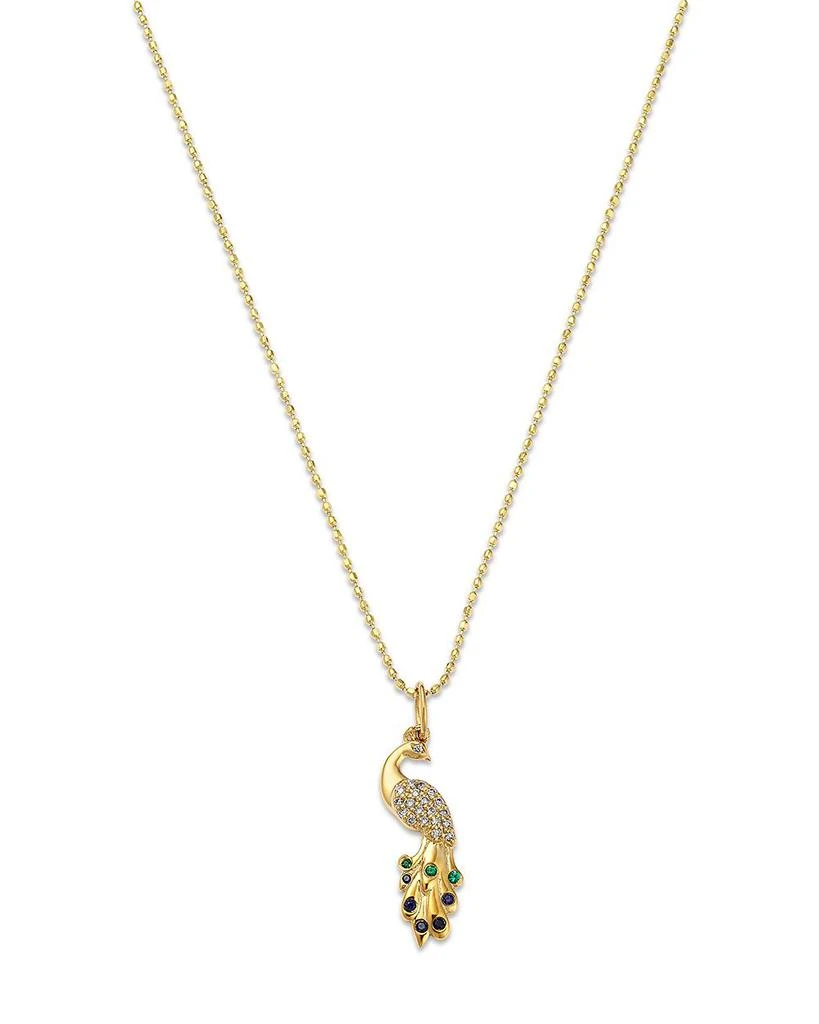 Sydney Evan 14K Yellow Gold Emerald, Sapphire & Diamond Peacock Pendant Necklace, 18" 1