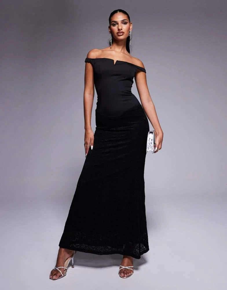 Heiress Beverly Hills exclusive bardot notch front contrast lace maxi dress  in black  On Sale Now with Up to 79% Off | Discover Exclusive Deals &  Savings at BeyondStyle  Authentic