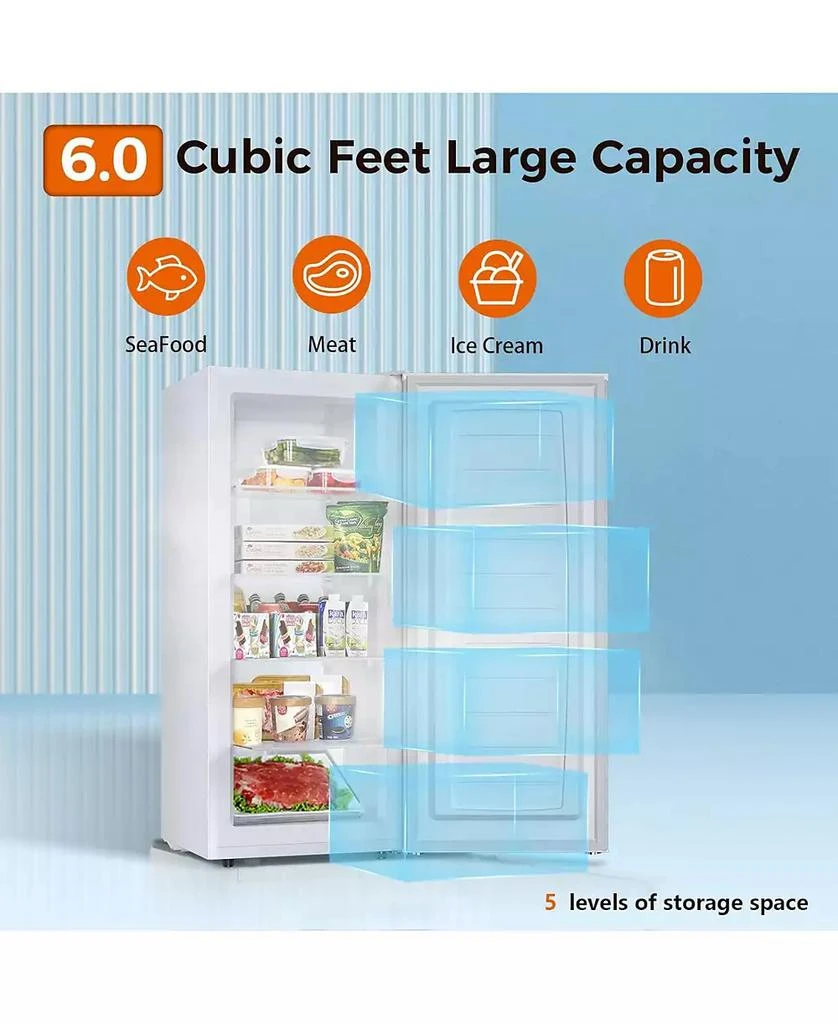 Zafro Upright Freezer — 6.0 Cu Ft Deep Freezer with Reversible Door, Removable Shelves, Adjustable Thermostat 3