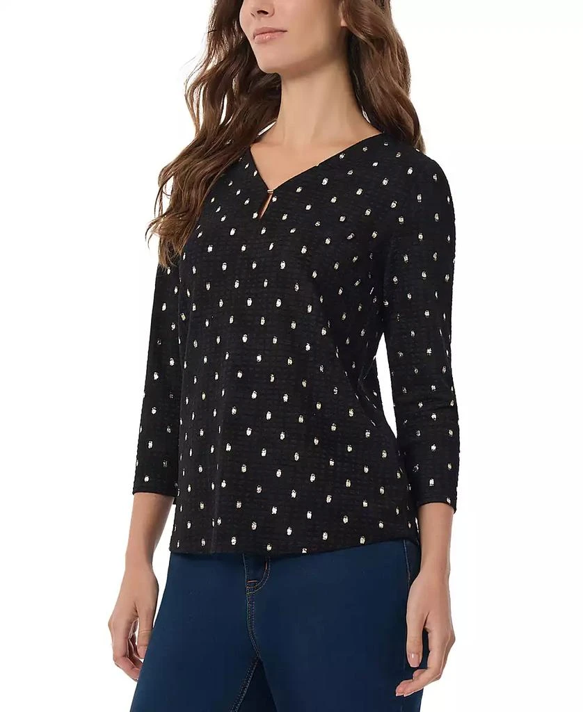 JONES NEW YORK Petite Printed Textured Keyhole 3/4-Sleeve Top 3