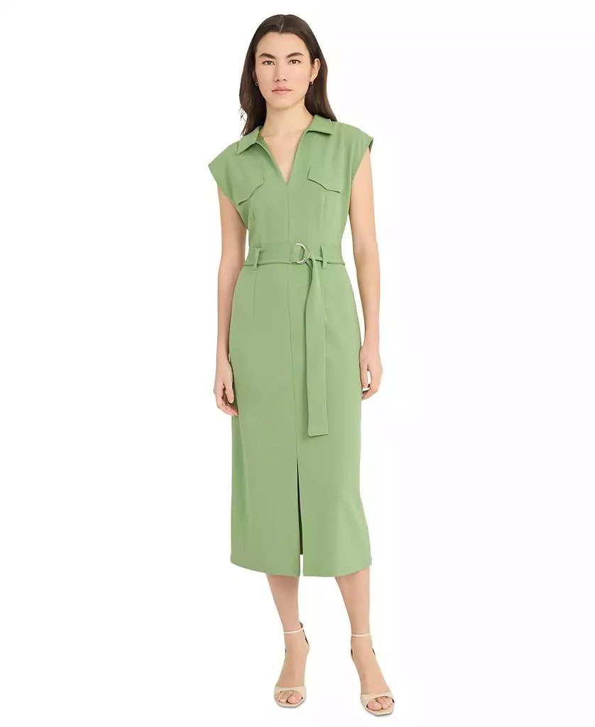 Donna Morgan Women's Belted Split-Neck Midi Dress 1