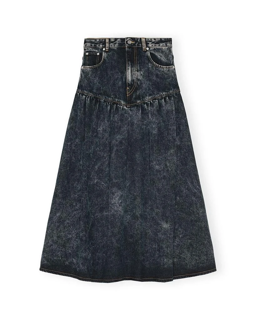 Ganni Black Washed Denim Long Skirt 1
