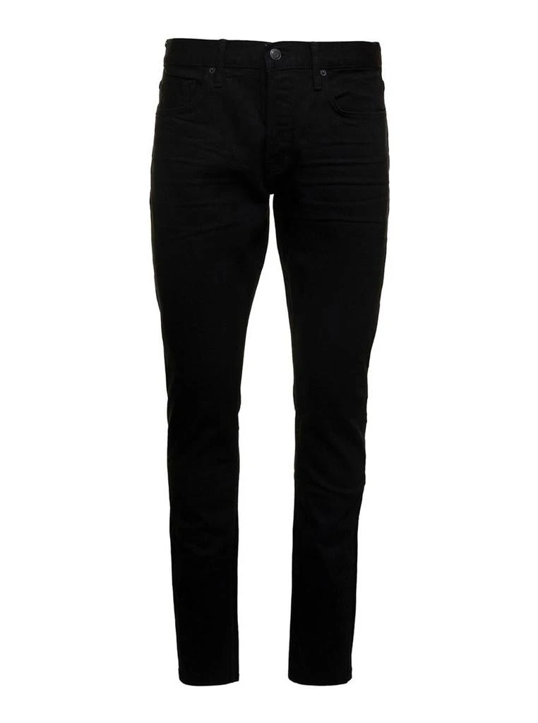 Tom Ford Black Slim Jeans With Logo Patch In Denim Man 1