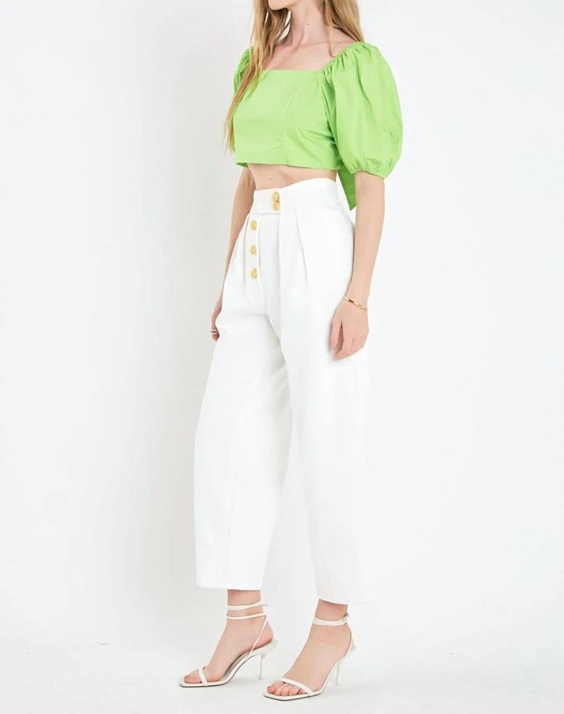 English Factory Puff Sleeve Top With Back Bow In Green 2
