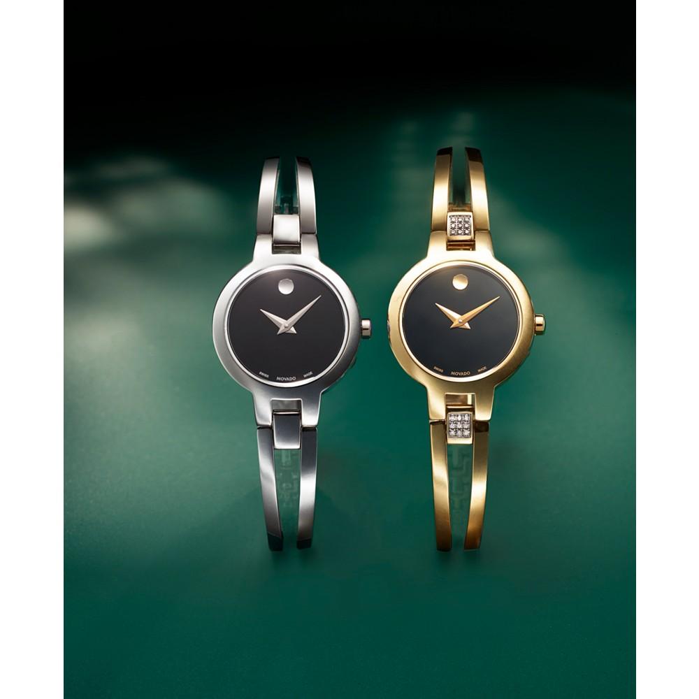 Movado Women's Swiss Amorosa Diamond-Accent Gold-Tone PVD Stainless Steel Bangle Bracelet Watch