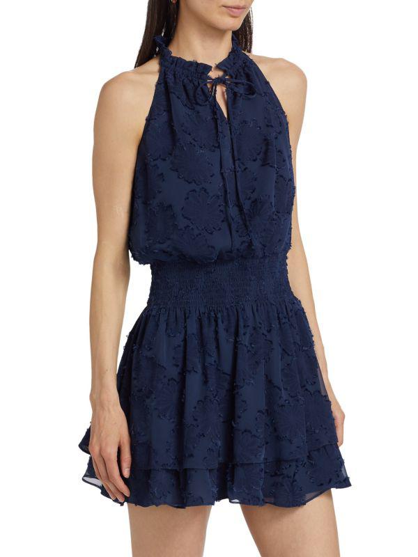 Ramy Brook Hester Floral Smocked Halter Minidress