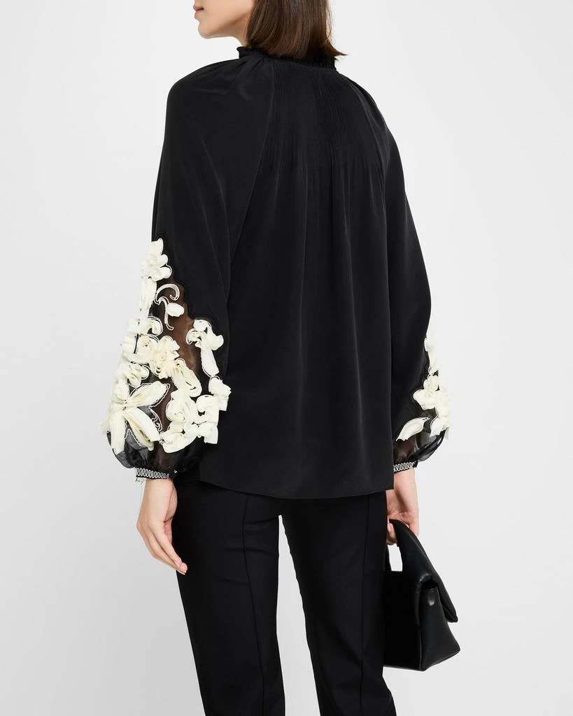 Kobi Halperin Carlin Blouson-Sleeve Floral Applique Blouse 3