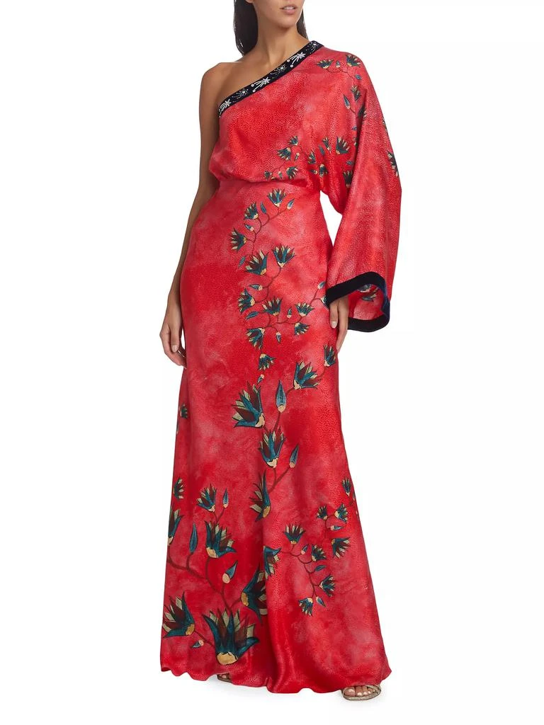 Saloni Lily Asymmetric Floral Silk Gown 3
