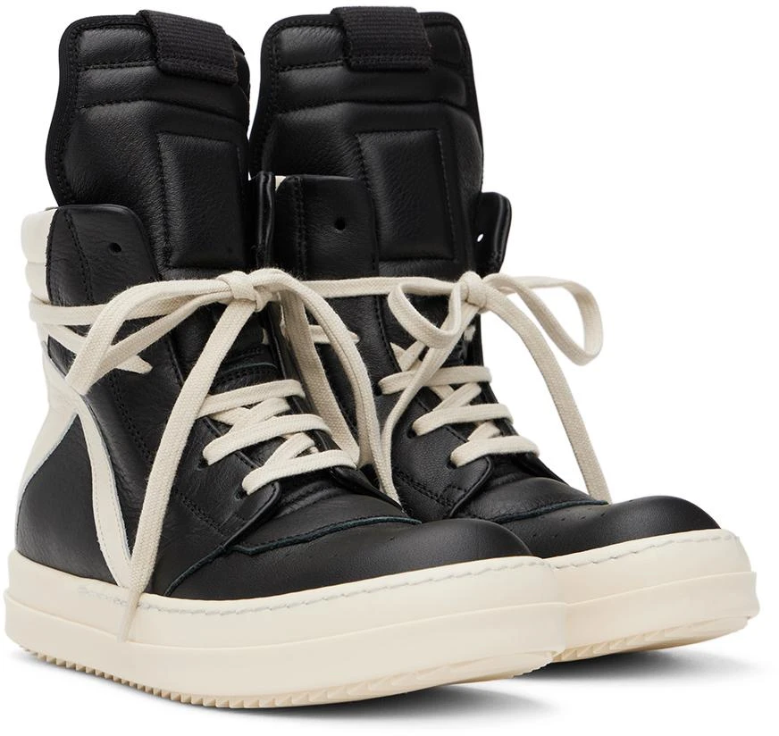 Rick Owens Kids Black & Off-White Geobasket Sneakers 4