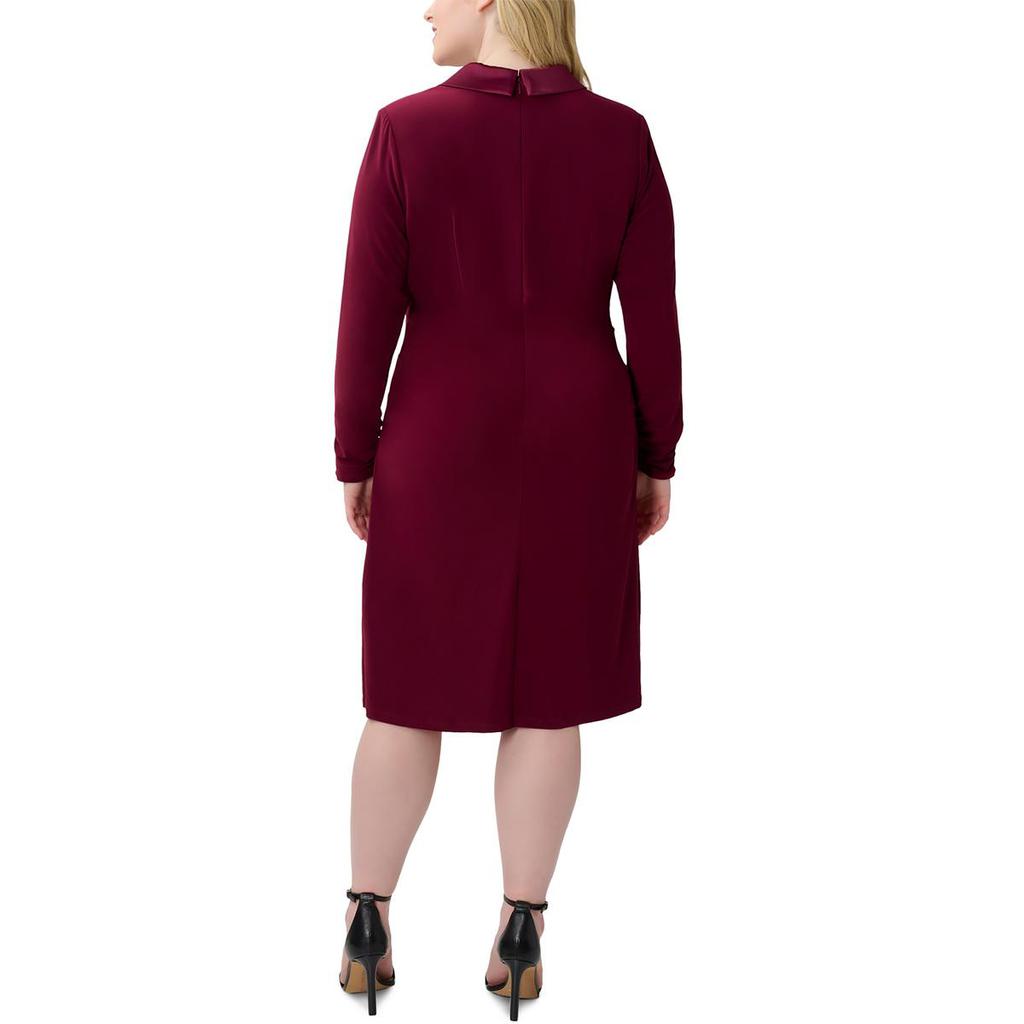 Adrianna Papell Plus Womens Notch Collar Midi Cocktail and Party Dress