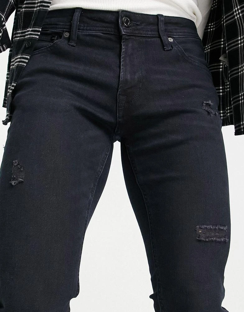 Jack & Jones Jack & Jones Intelligence Liam skinny fit jeans in black with rips 4