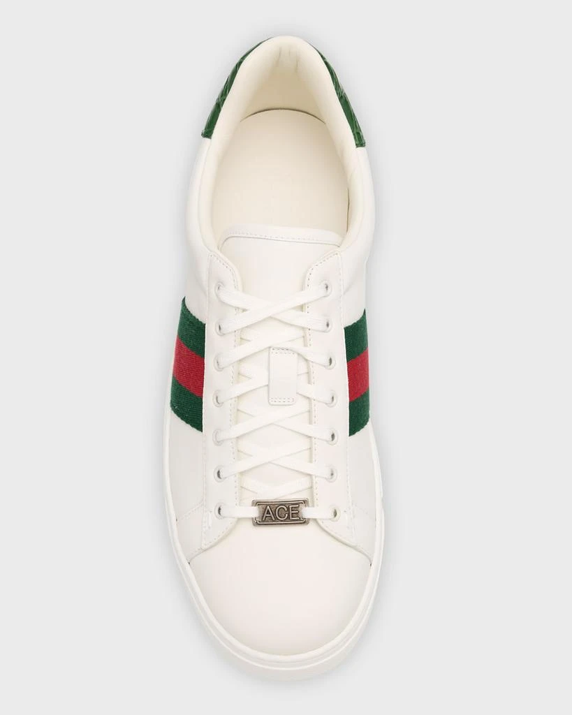 Gucci Men's Ace Leather Web Low-Top Sneakers 4