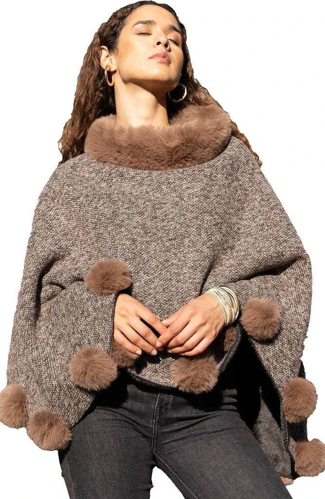 SAACHI Posey Faux Fur Pompom Adorned Poncho 4