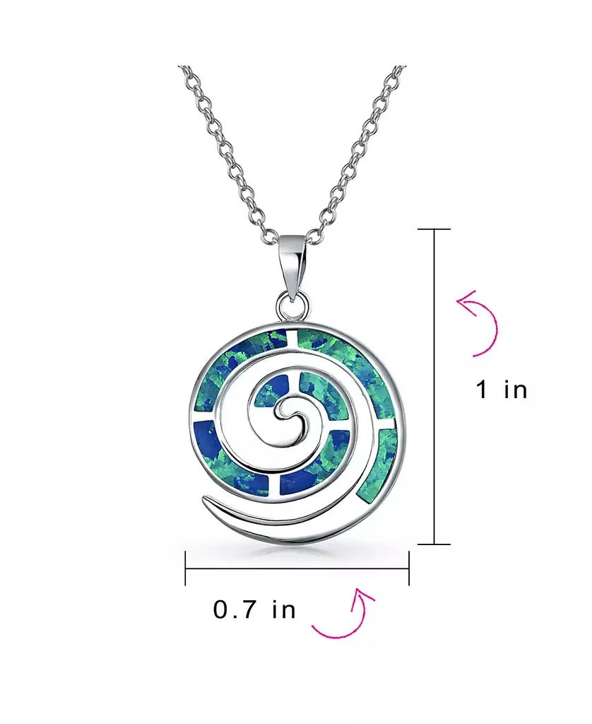 Bling Jewelry Round Blue Created Opal Inlay Spiral Maze Wind Pendant Necklace .925 Sterling Silver 2