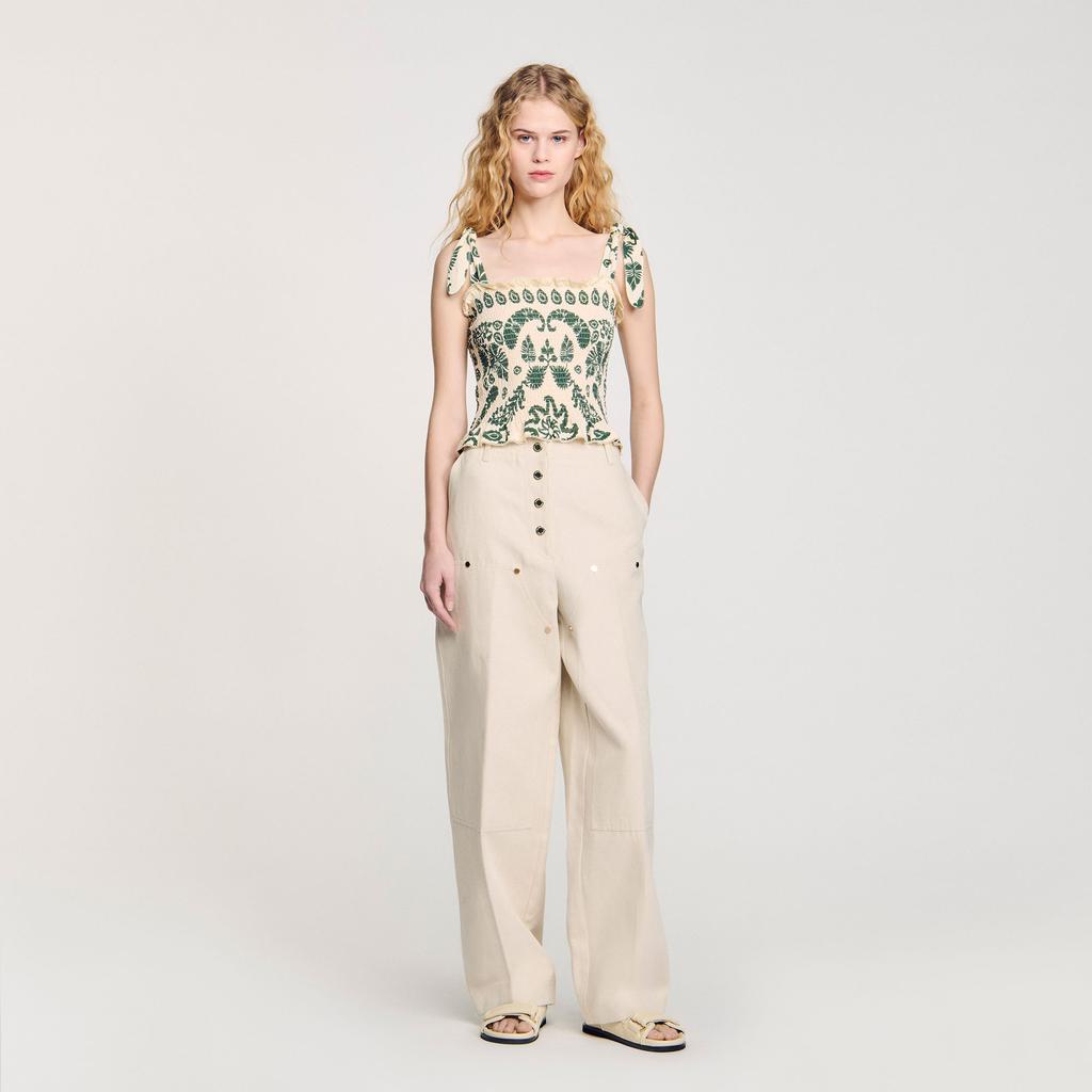 Sandro Floral motif smocked top