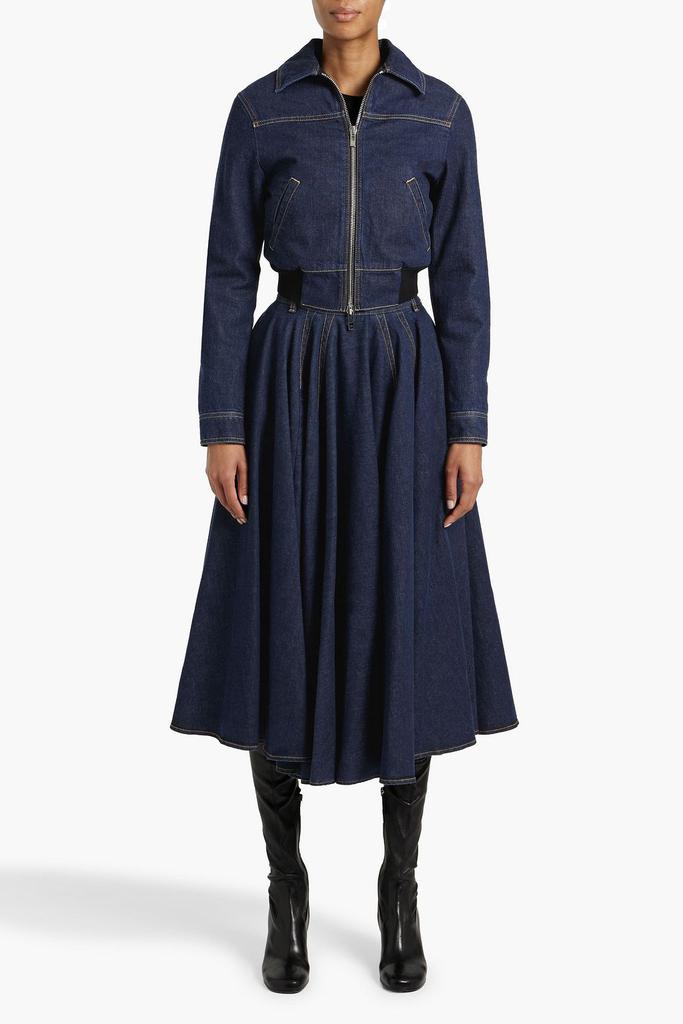 Alaïa Gathered denim midi skirt