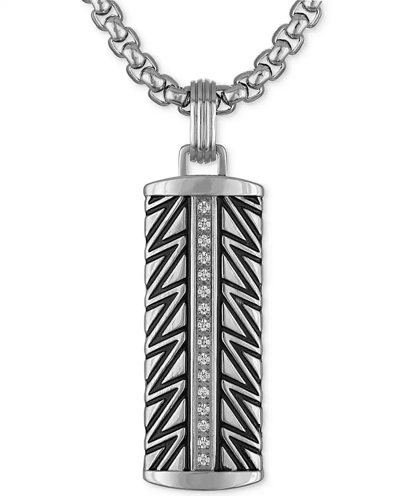 Esquire Men's Jewelry Diamond Dog Tag 22" Pendant Necklace (1/6 ct. t.w.) in Stainless Steel & Black Ion-Plated Stainless Steel 1