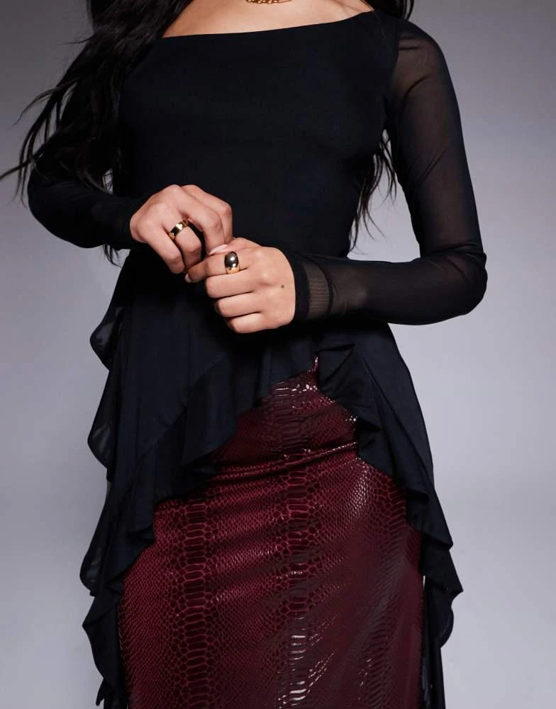 knee length dresses for ladies Kateryna Long Sleeve Lace Mini Dress Black main image 0