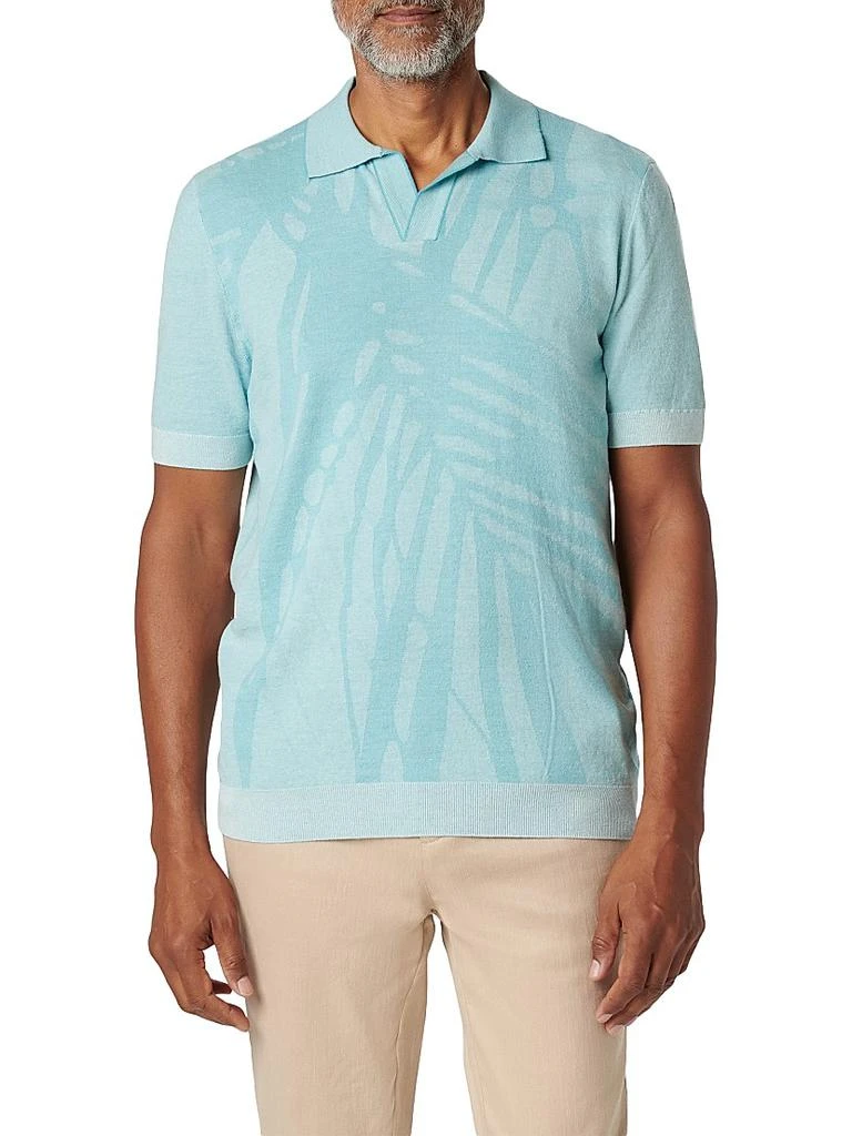 BUGATCHI Palm-Print Johnny Collar Short-Sleeve Polo Sweater 3