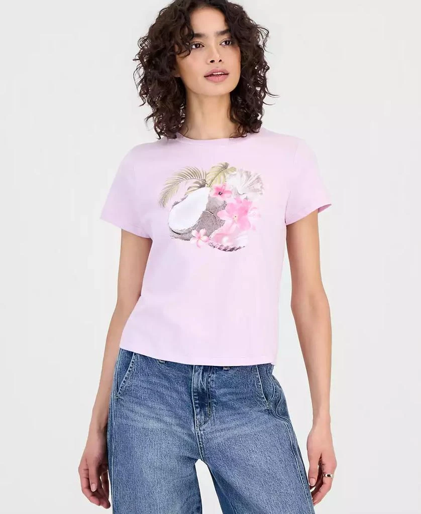 Rebellious One Juniors' Coconut Flower Graphic-Print Cotton T-Shirt
