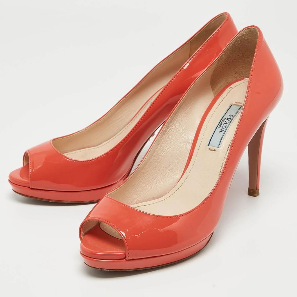 Prada Prada Coral Pink Patent Leather Peep Toe Platform Pumps Size 36.5 2
