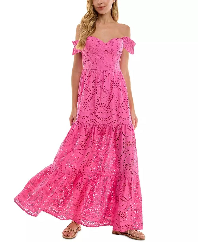SENI & CADE Juniors' Off-The-Shoulder Eyelet Maxi Dress 1