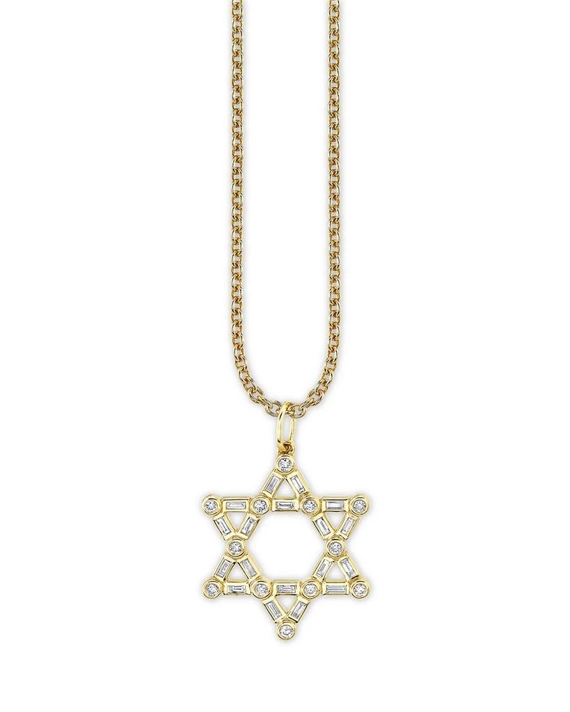 Sydney Evan 14K Yellow Gold Baguette & Round Diamond Bezel Star of David Charm Necklace, 0.26 tcw 1