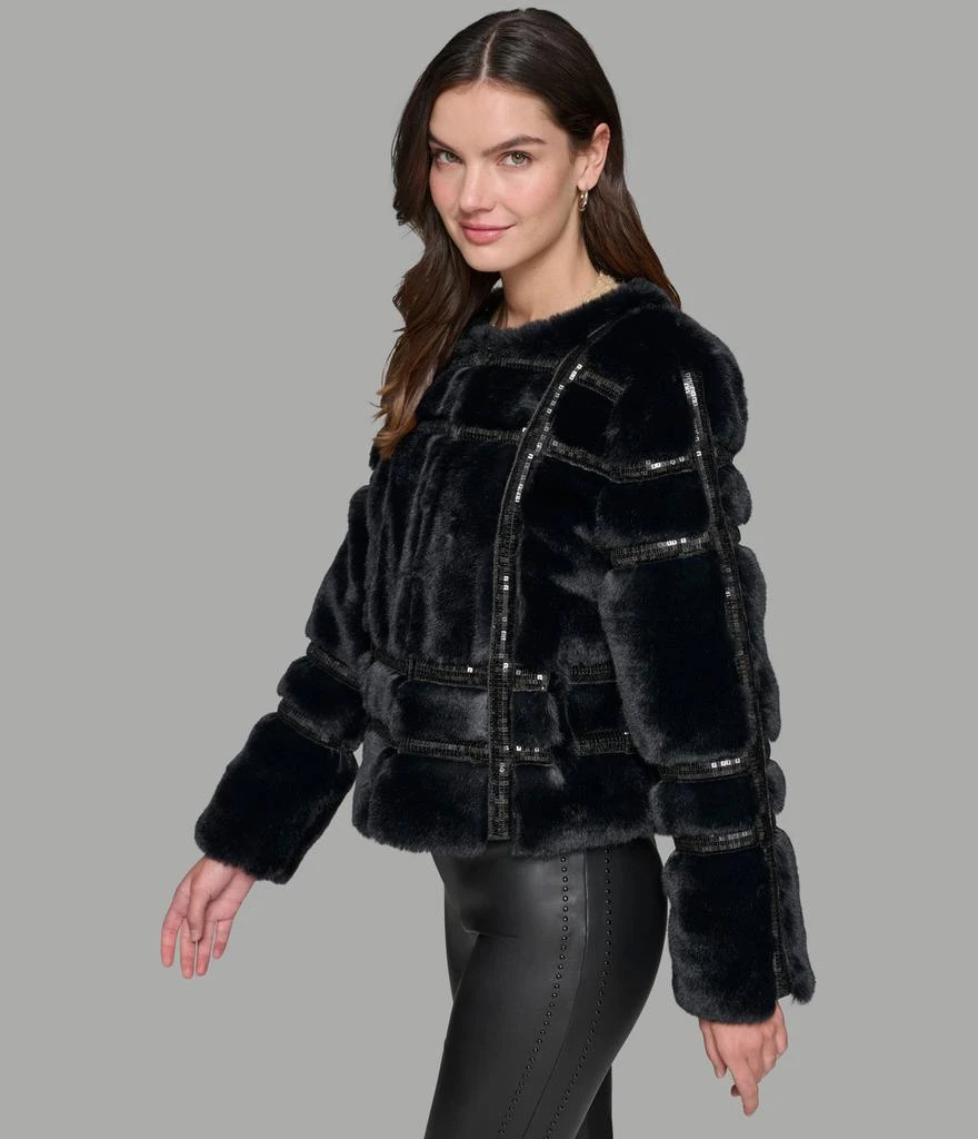 Karl Lagerfeld Paris SEQUIN TRIMMED FAUX FUR COAT 4
