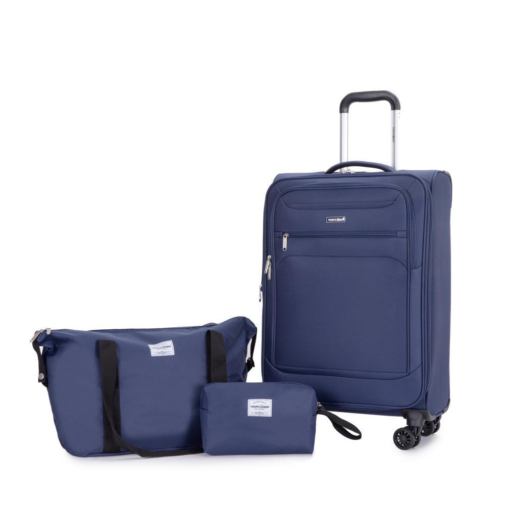 BreeBe Softshell Suitcase Spinner Wheels Terylene Polyester Luggage Set with Carry On, Travelbag, and Toiletry Bag in Blue