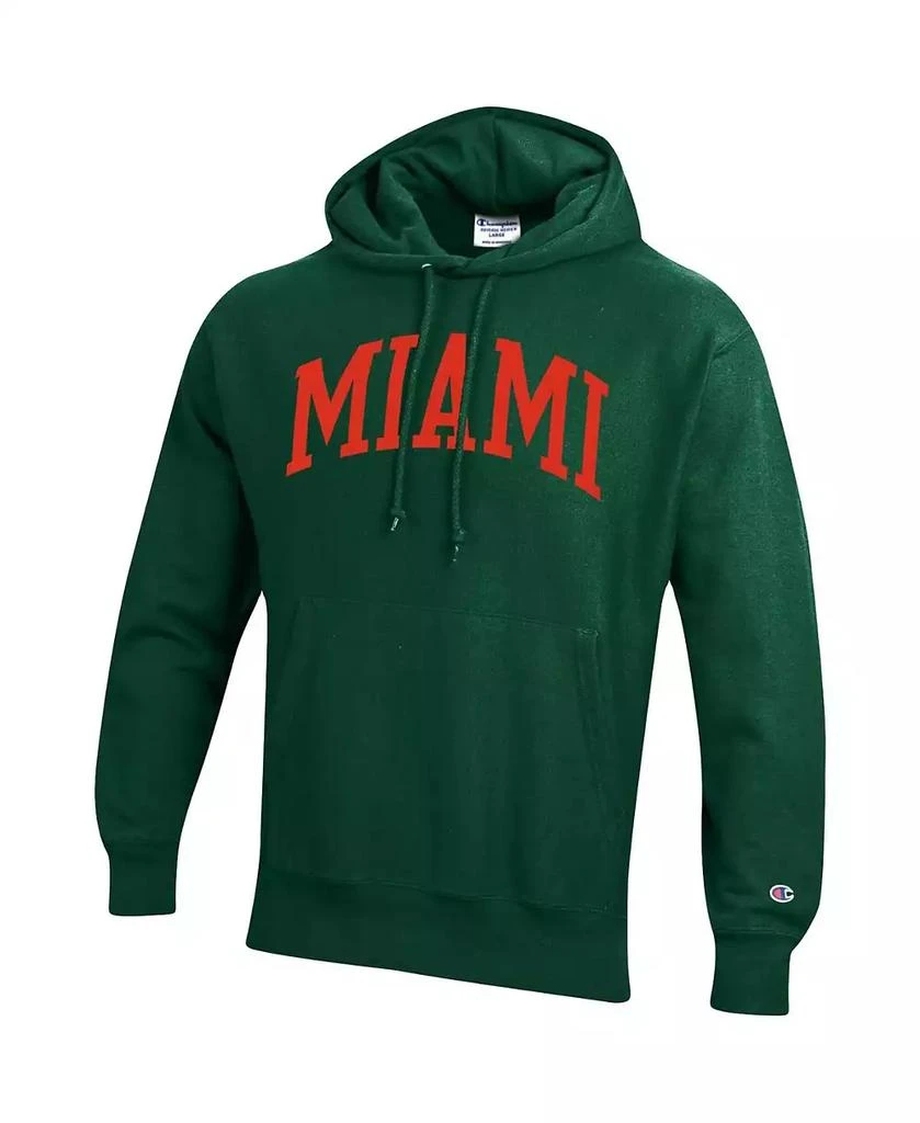 CHAMPION Men
s Green Miami Hurricanes Team Arch Reverse Weave Pullover Hoodie 2