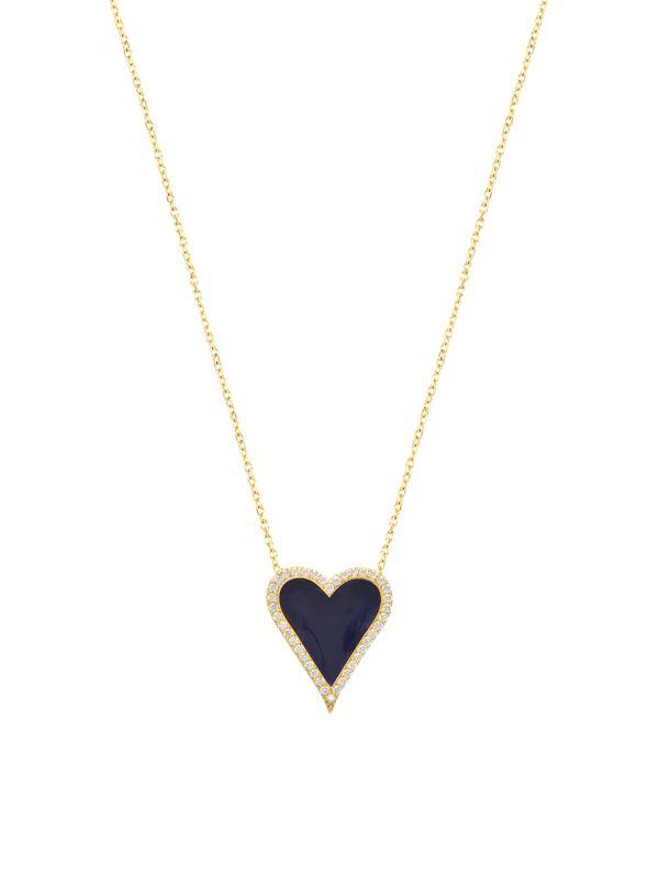 Gabi Rielle Cubic Zirconia & Enamel Pave Border Heart Pendant Necklace