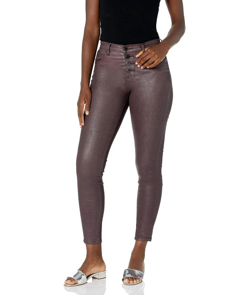 Blank NYC The Great Jones Coated Skinny Jeans With Exposed Buttons In Burgundy 1